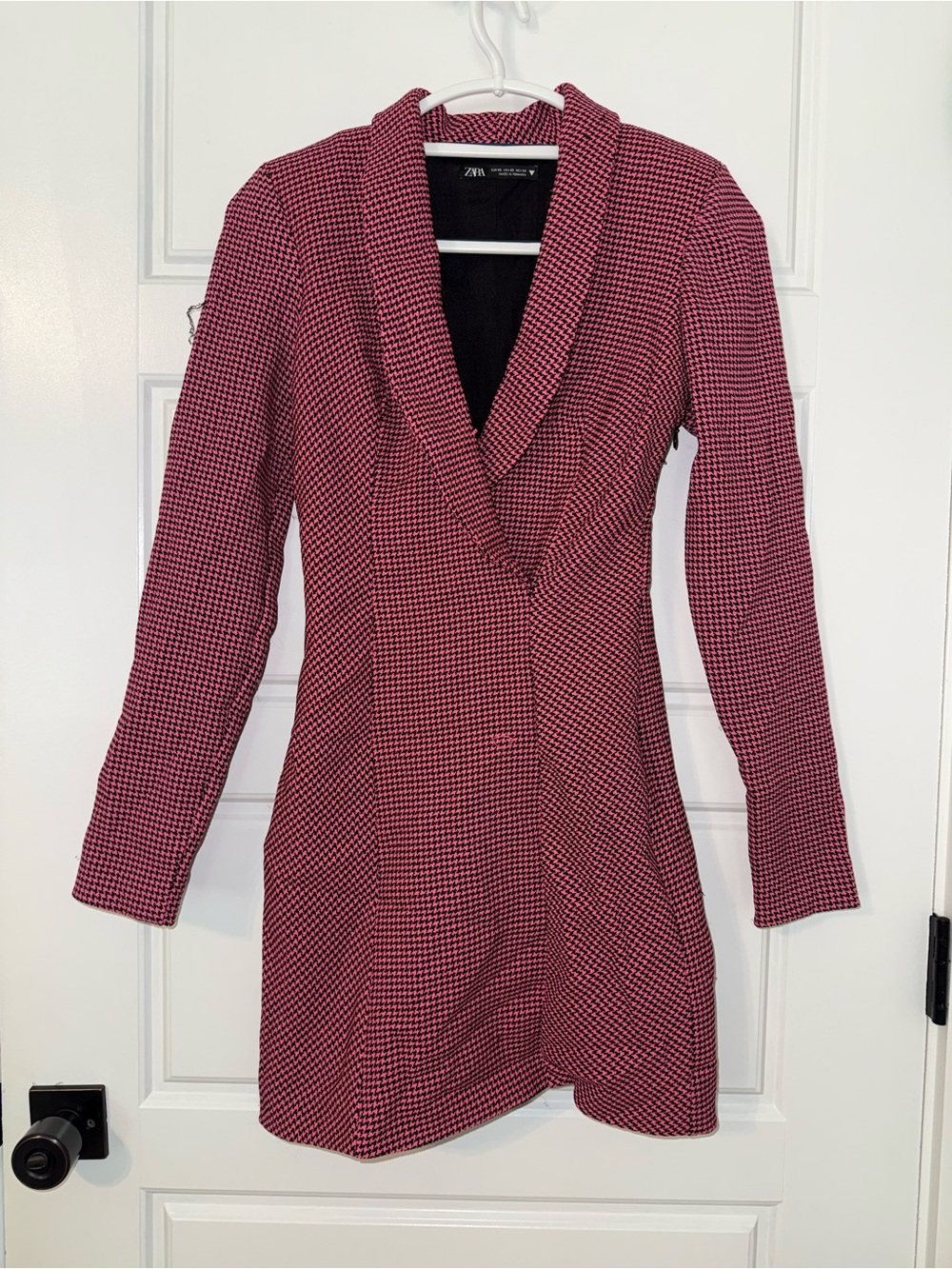 Zara Pink Houndstooth Tailored Blazer Dress